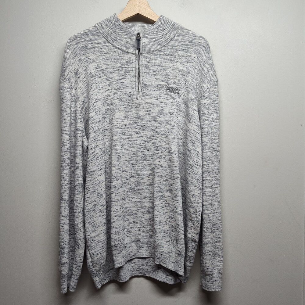 Superdry Knit Sweater Men 2XL Gray 1/4 Zip Cotton Cashmere Fall Winter Preppy